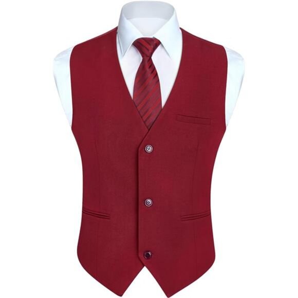 Mens Suit Vest Casual Waistcoat Red